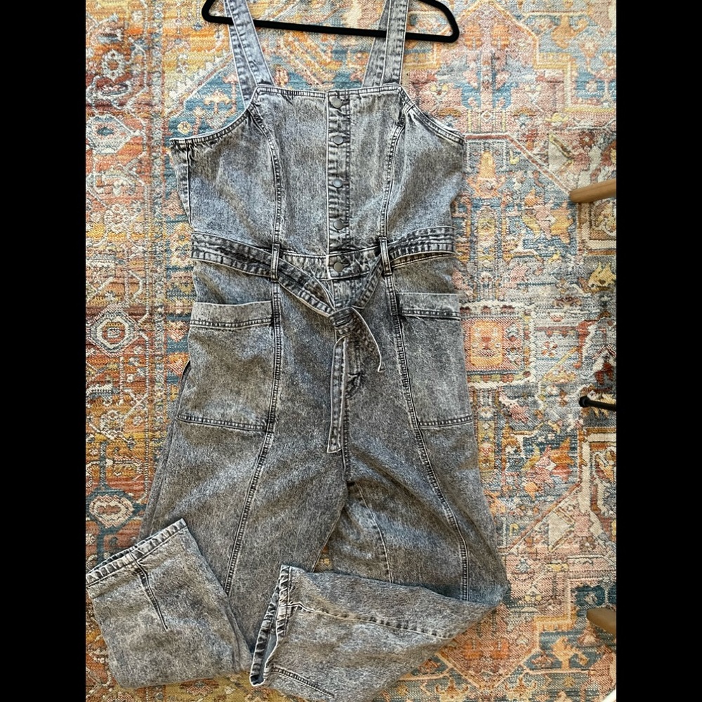 Gray denim overalls